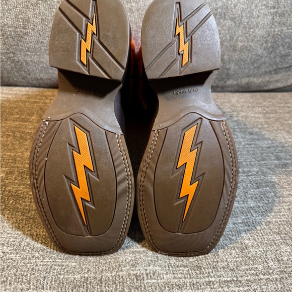 Old West BoysSix Row Stitch Western Orange and Rich Brown Cowboy Boots Size 6.0D - Picture 6 of 9